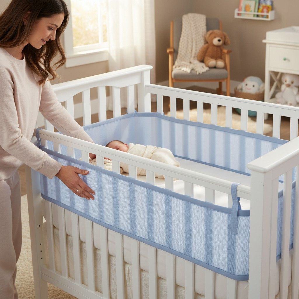 Tour de lit bébé en maille aérée facile à installer sur lit à barreau