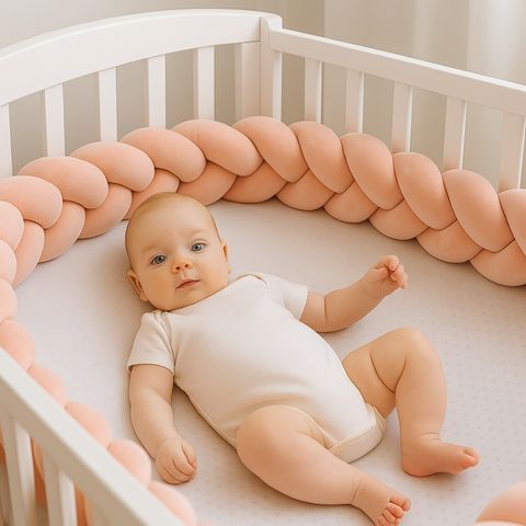  Tresse de lit rose saumon créant un cocon rassurant dans le lit bébé