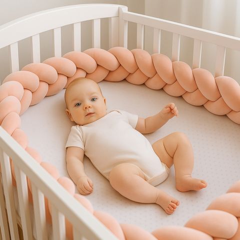 Tour de lit tressé rose saumon en velours doux pour le confort de bébé