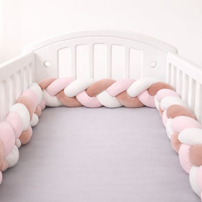 Tour de lit tressé rose blanc vieux rose pour lit bébé cocon doux