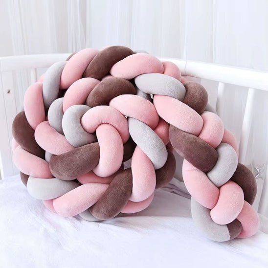 Tresse de lit 4 brins pour bébé – tour de lit tressé décoratif rose gris marron