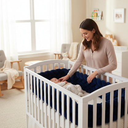 Tresse de lit bébé 6 brins CoconProtect installée dans un berceau