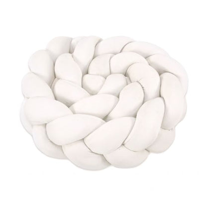 Tresse de lit bébé blanche 3 brins enroulée vue de dessus fond blanc produit seul