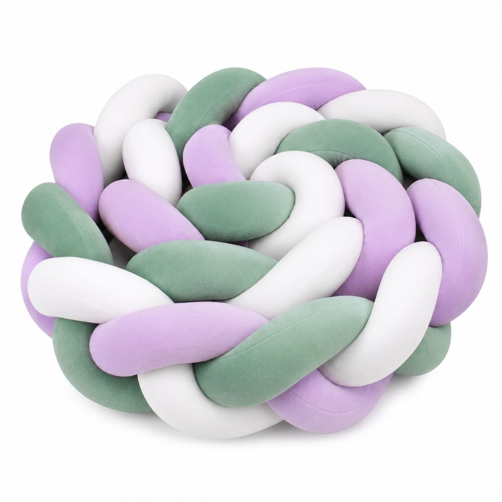 tresse de lit bébé velours vert sauge lilas et blanc berceau bébé