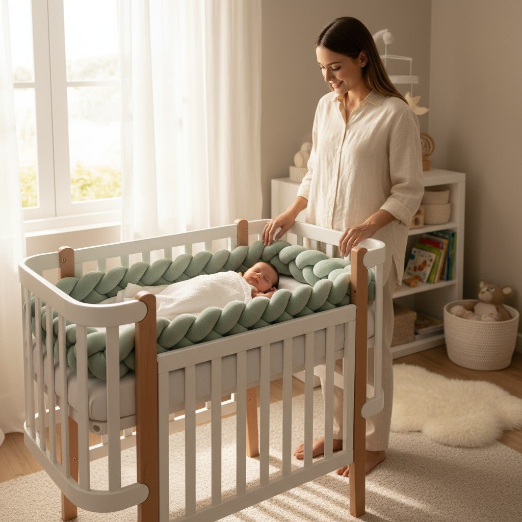 Tresse de lit vert de gris – nuance douce et naturelle apportant élégance et sérénité à la chambre de bébé