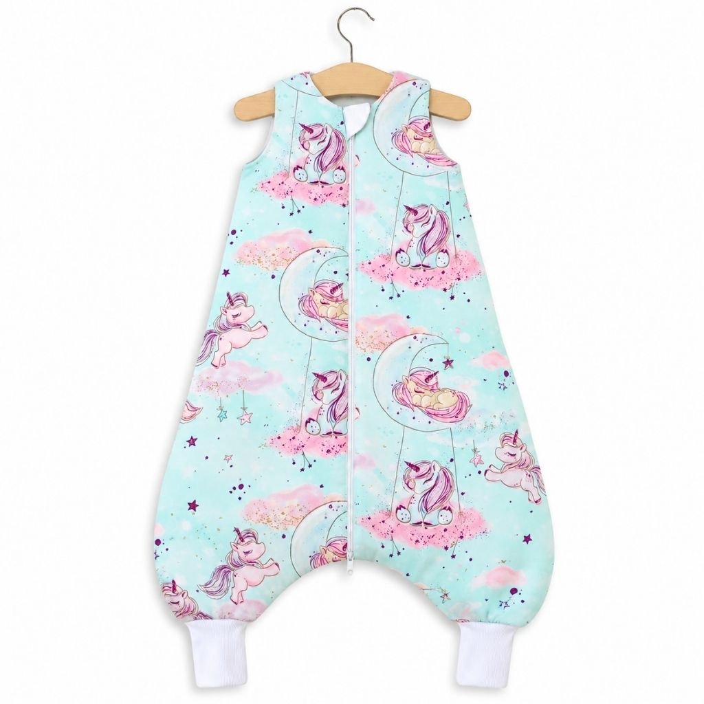 Turbulette bébé 9-24 mois motif Licorne suspendue sur cintre, vue de face