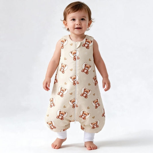 Turbulette chaude bébé avec jambes motif ourson portée debout