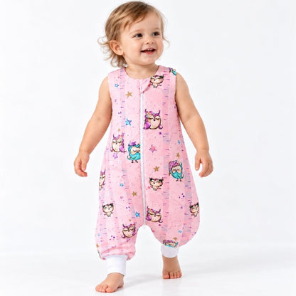 Turbulette chaude bébé avec jambes motif hiboux rose portée