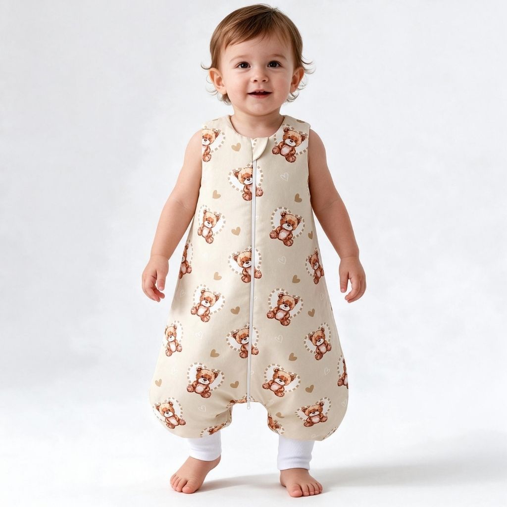 Turbulette chaude bébé avec jambes motif ourson portée debout