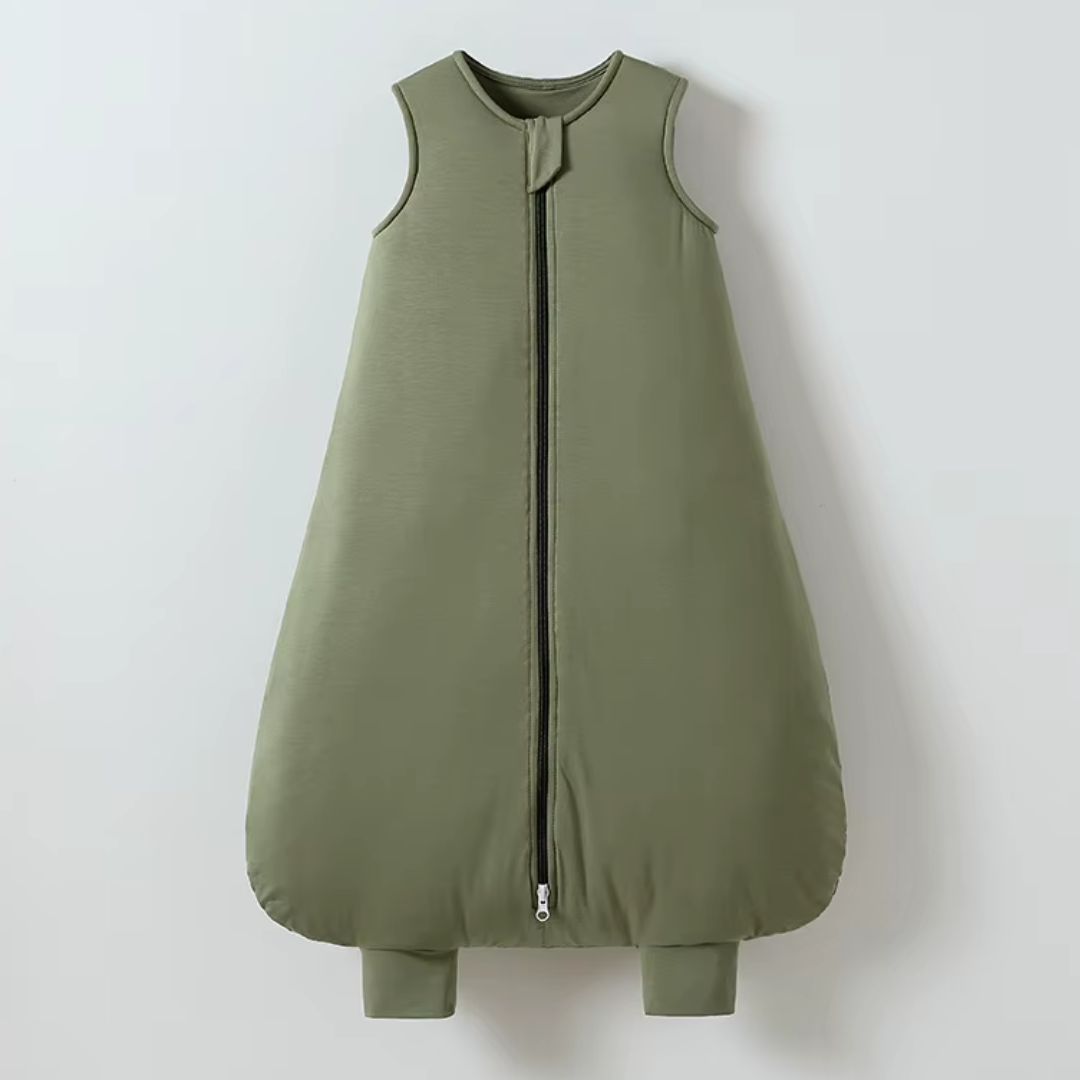 Turbulette hiver en bambou TOG 2 vert olive, zip devant et jambières à bords-côtes