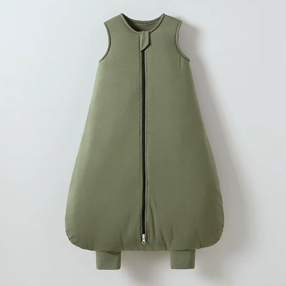 Turbulette hiver en bambou TOG 2 vert olive, zip devant et jambières à bords-côtes