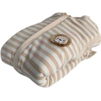 Turbulette manche longue pliée, rayures beige et lion brodé