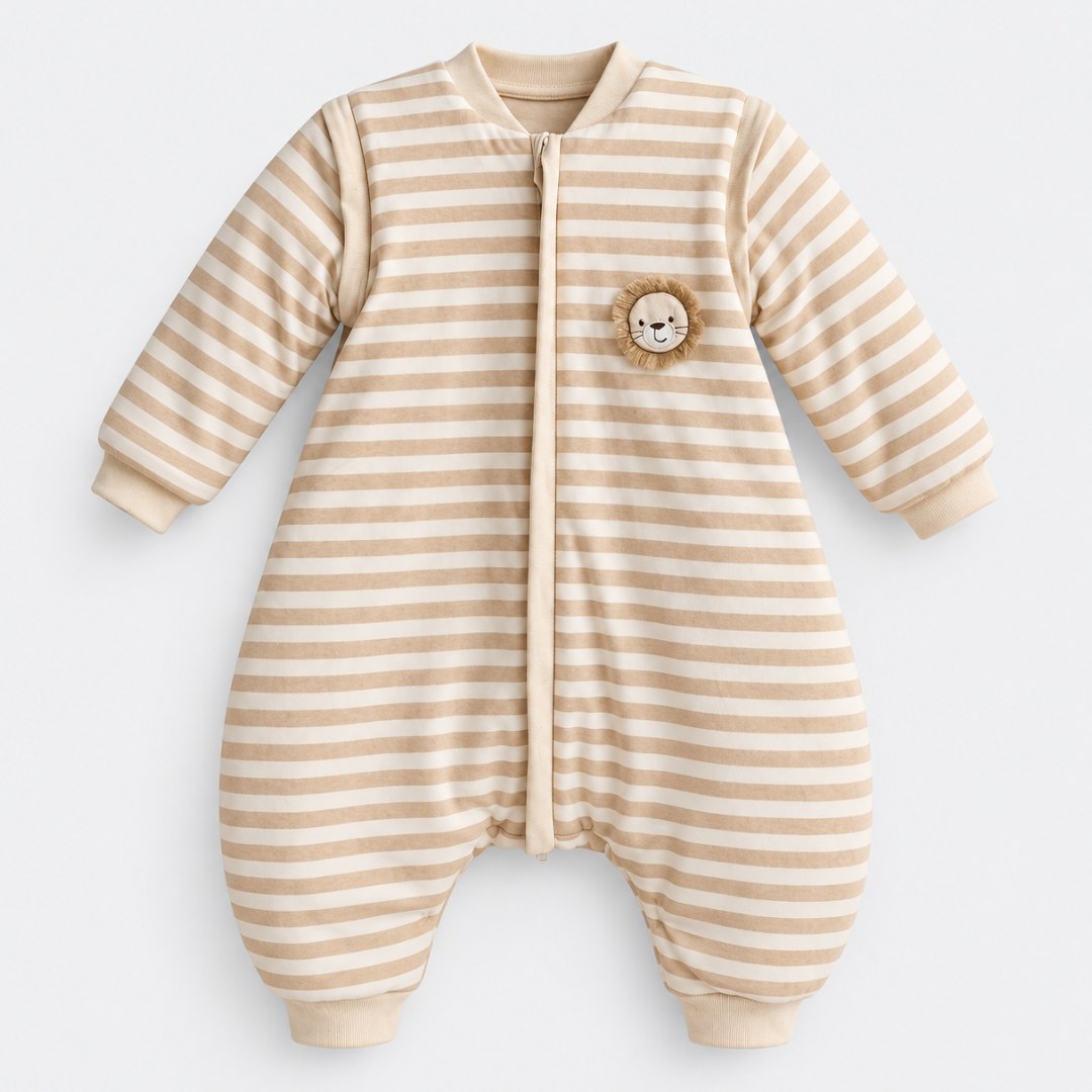 Turbulette manche longue rayée beige et écru avec écusson lion