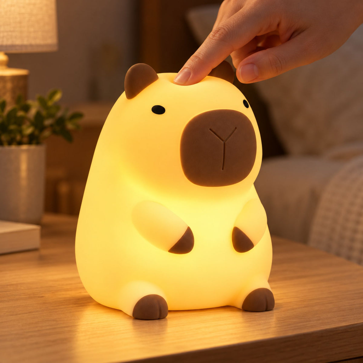 Veilleuse bébé capybara tactile allumée d'une simple pression