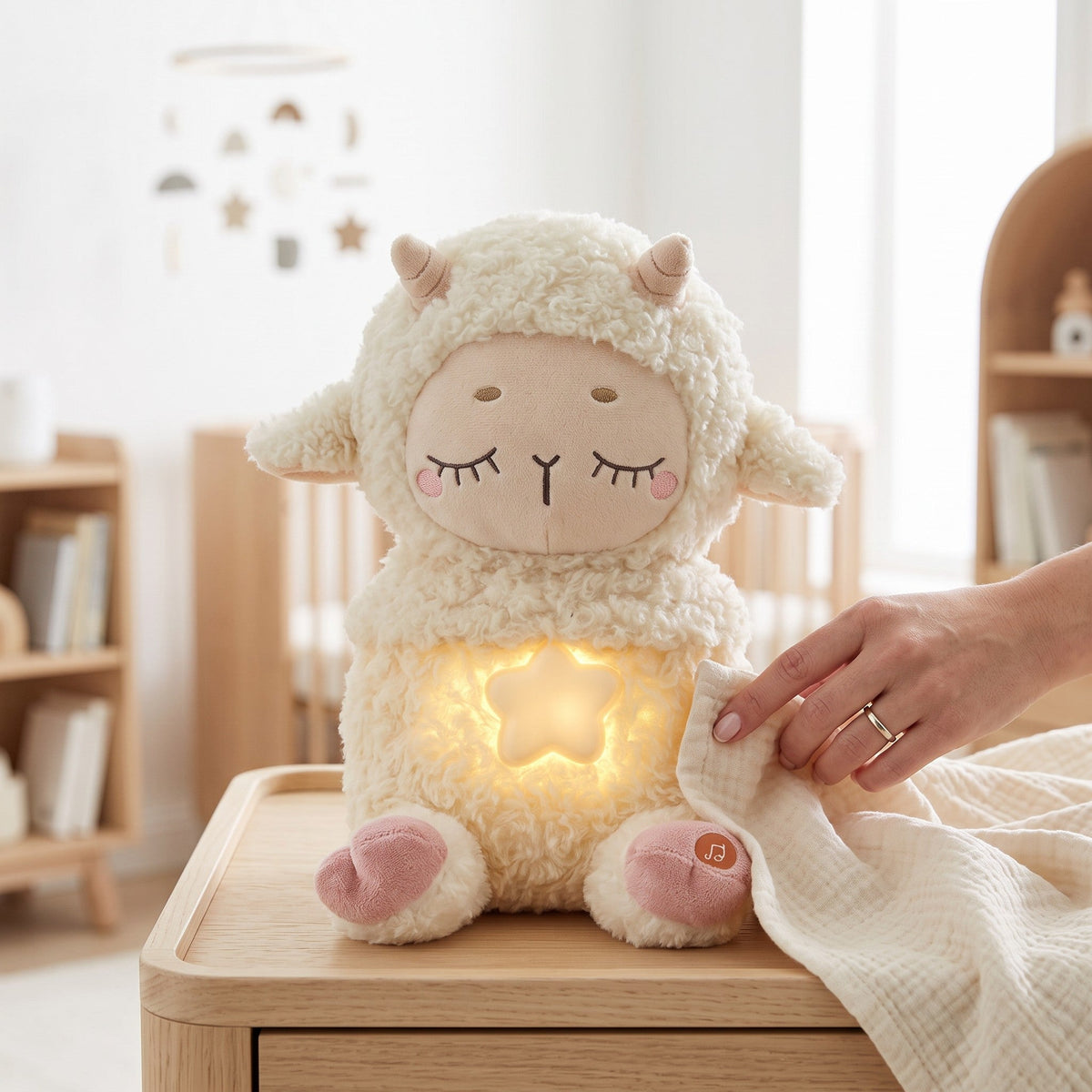 Veilleuse Bébé Peluche Mouton Lumineux avec étoile lumineuse