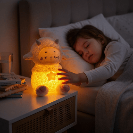 Veilleuse peluche mouton avec étoile lumineuse au ventre