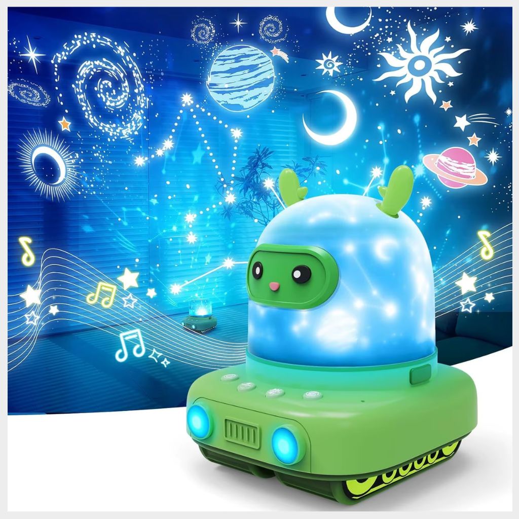 Veilleuse bébé orange clair 3 en 1 avec musique et projection d’étoiles – Spot Bébé