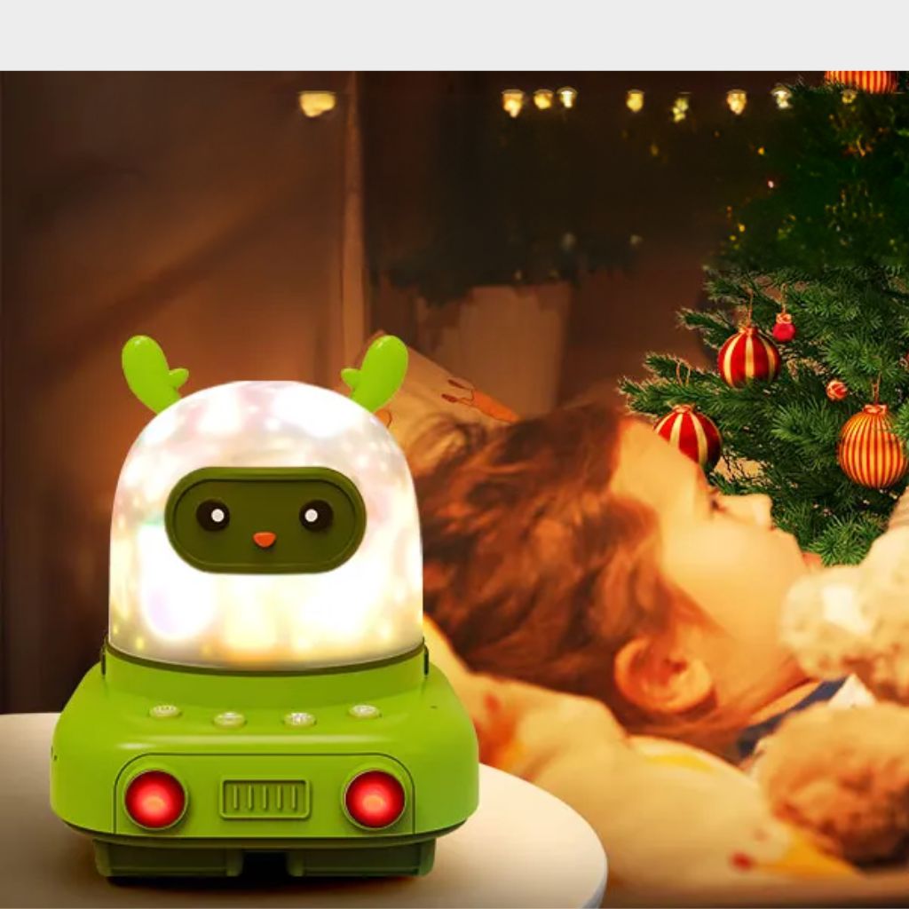 Veilleuse bébé robot verte connectée Bluetooth avec bruit blanc et berceuses