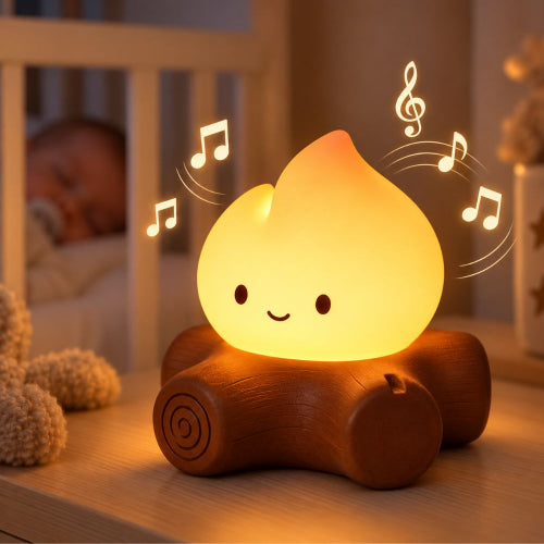 Veilleuse bruit blanc bébé diffusant une mélodie apaisante près du lit de bébé