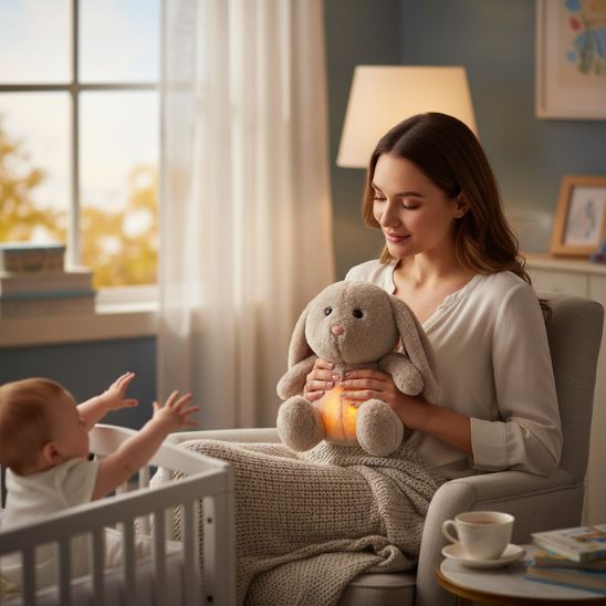 Veilleuse en peluche en forme d’animal doux pour accompagner le rituel du coucher
