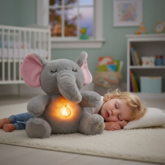 Veilleuse Peluche Bébé Éléphant musicale et lumineuse pour le rituel du coucher