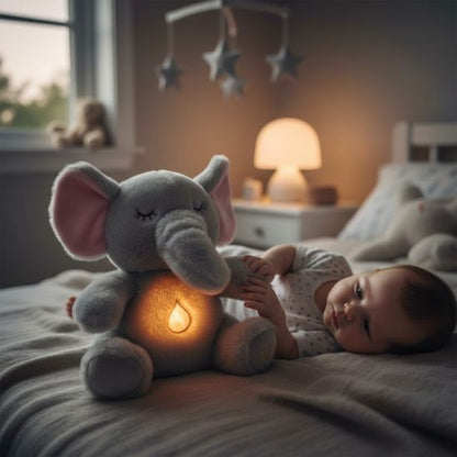 Veilleuse Peluche Bébé Éléphant en fourrure ultra douce pour apaiser le sommeil